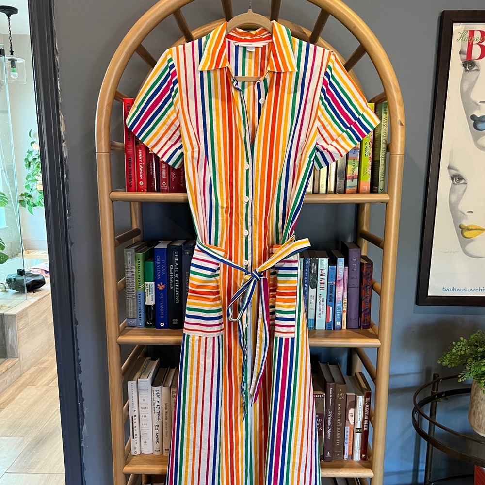 RAINBROW STRIPE BUTTON UP MAXI DRESS